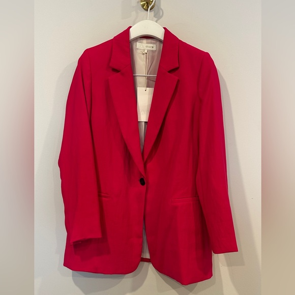 Zara Fuchsia Pink Crinkled Effect Blazer Size Small NWT - Picture 6 of 13